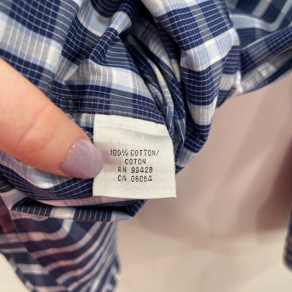 Bugatchi Uomo Shirt XXL Blue Plaid Check Long Sleeve Cotton Casual Dress Shirt - Picture 8 of 16